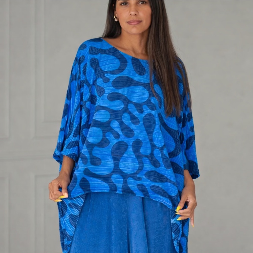 Chemisette “Colibrí Azul” Pleated Tunic Oversize One Size NWT 💙✨